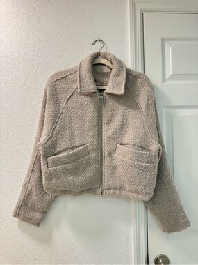 Blank NYC Crop Tweed Jacket oversized in taupe women’s size large